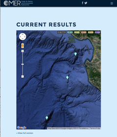 Three locations (light blue markers) offshore of Central California where water samples were collected for Fukushima radionuclide testing (north to south): eastern Smooth Ridge, Sur Ridge, and Davidson Seamount. Credit: Woods Hole Oceanographic Institution.